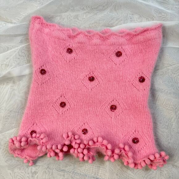 Italian Vintage baby pink knit angora top with sequins embellishments (XS/S) - Picture 1 of 13
